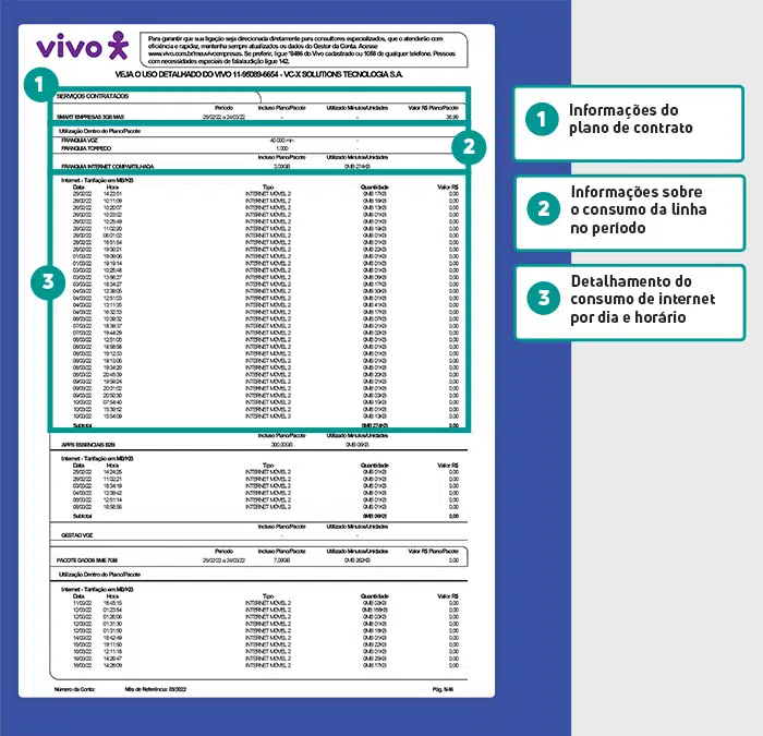 Exemplo de fatura de telecom detalhada