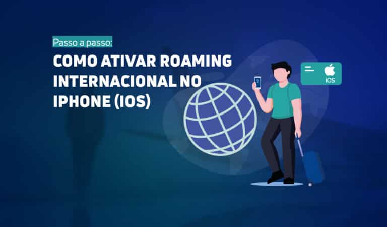 Ilustração com a frase "Passo a passo: como ativar roaming internacional no iPhone (iOS)"