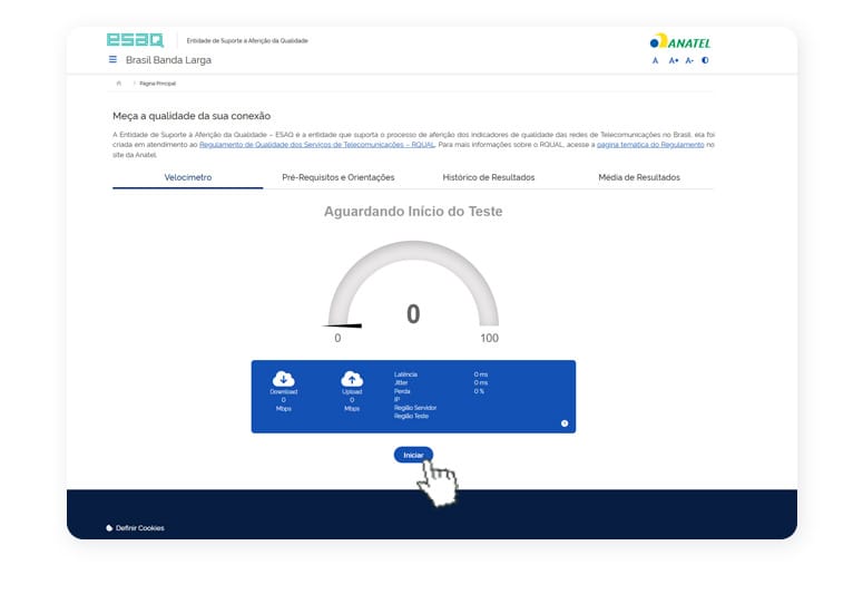 Print de tela do site Brasil Banda Larga, também sugerido pela Anatel como um meio de verificação da entrega da velocidade contratada