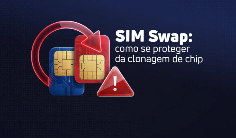 Capa do artigo ilustrada com dois chips de celular e um sinal de alerta, contendo o título: SIM Swap: como se proteger da clonagem de chip.