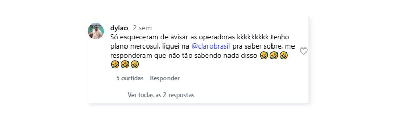 Usuário diz que ao entrar em contato com a Claro, a operadora disse não saber sobre o acordo pelo fim do roaming no Mercosul