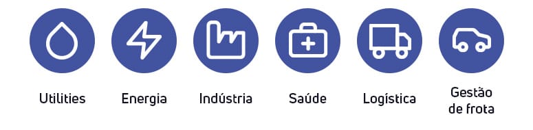 Ilustração dos principais setores que usam redes privativas. Utilities, energia, indústria, saúde, logística e gestão de frota